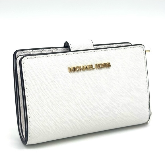 Michael Kors Bifold Zip Chain Wallet Optic White - Picture 1 of 9